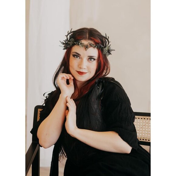Light Up Elf Crown Black Antler Headpiece Gothic Flower Tiara for Cosplay main image 7